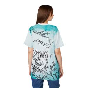 Aqua Night Owl Tee — Hand-Drawn Owl All-Over Print T-Shirt - GIFTZ For your loved ones