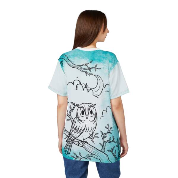 Aqua Night Owl Tee — Hand-Drawn Owl All-Over Print T-Shirt - GIFTZ For your loved ones