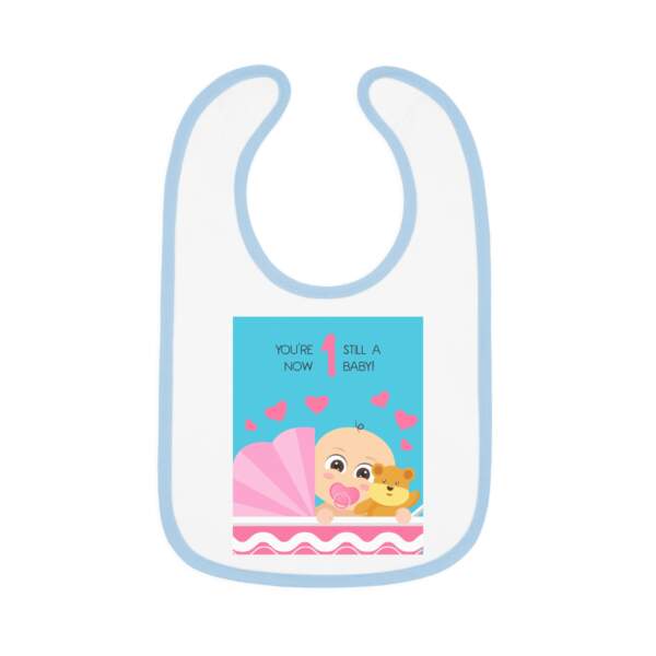 Baby Bib - "You're Now 1 Still A Baby" First Birthday Cute Pacifier & Teddy Design - GIFTZ For Your Loved Ones