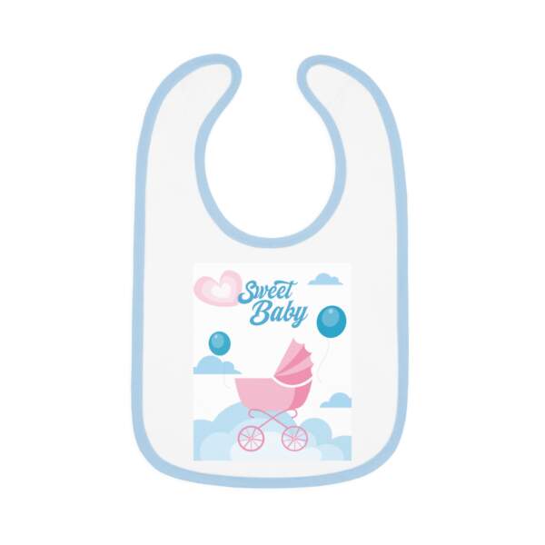 Baby Bib – "Sweet Baby" Pink Stroller Blue Trim Newborn Feeding Bib - GIFTZ For Your Loved Ones