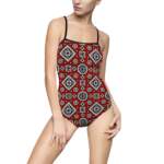 Red Geometric Bandana Print One-Piece Swimsuit — Retro Southwestern Swimwear - GIFTZ For your loved ones