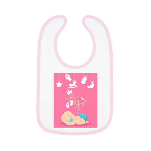 Baby Bib - "It's a Girl" Pink Newborn Feeding Bib with Contrast Trim - GIFTZ For Your Loved Ones