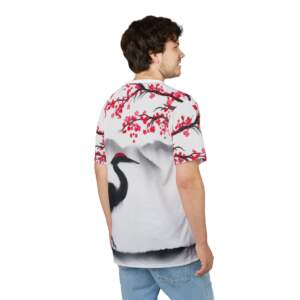 Crane & Cherry Blossom Tee — Japanese Ink Wash AOP Shirt - GIFTZ For Your Loved Ones