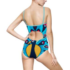 Peacock Print One-Piece Swimsuit — Vibrant Blue Tropical Swimwear - GIFTZ For Your Loved Ones