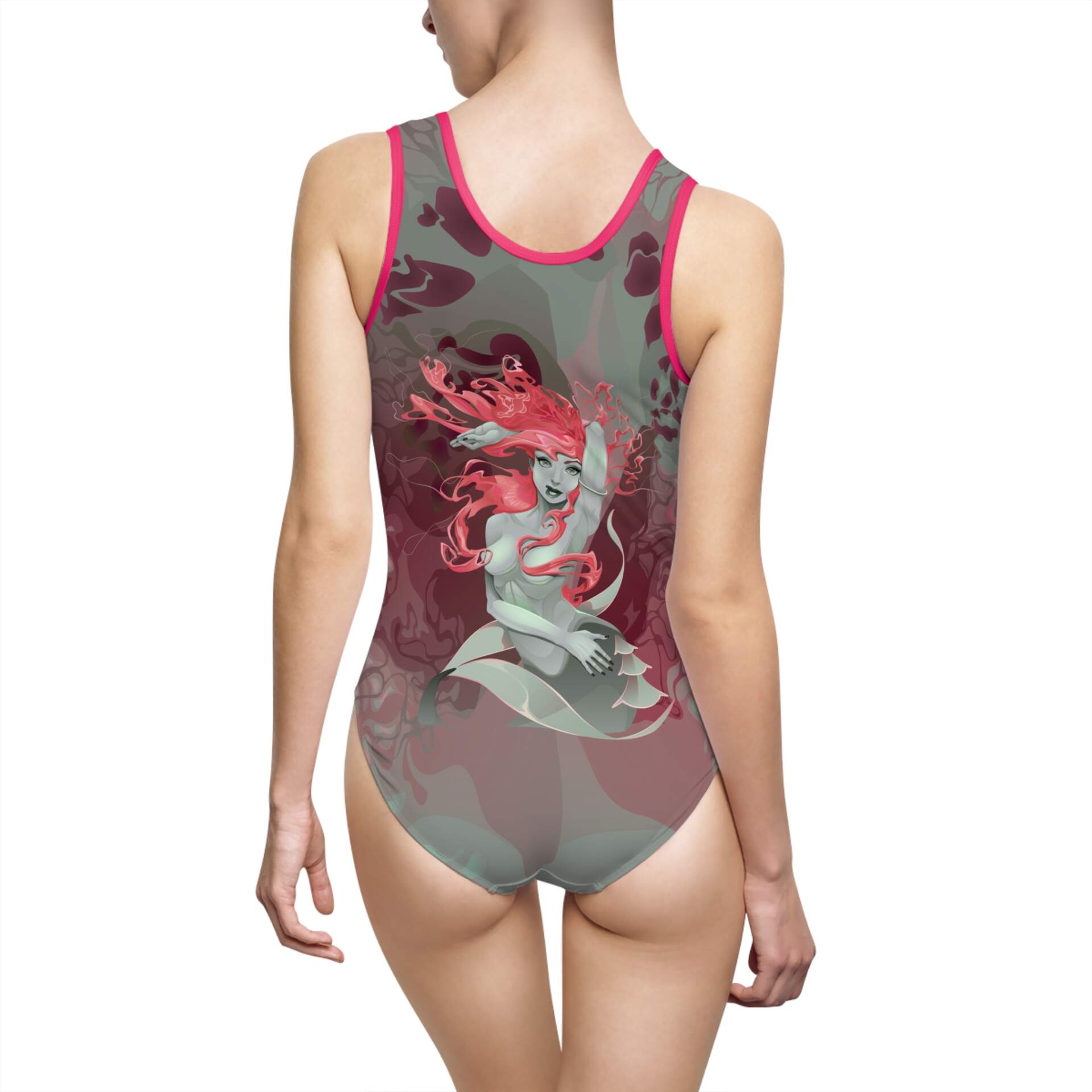 Mermaid Art One-Piece Swimsuit — Vintage Red-Head Sea Nymph Print - GIFTZ For Your Loved Ones