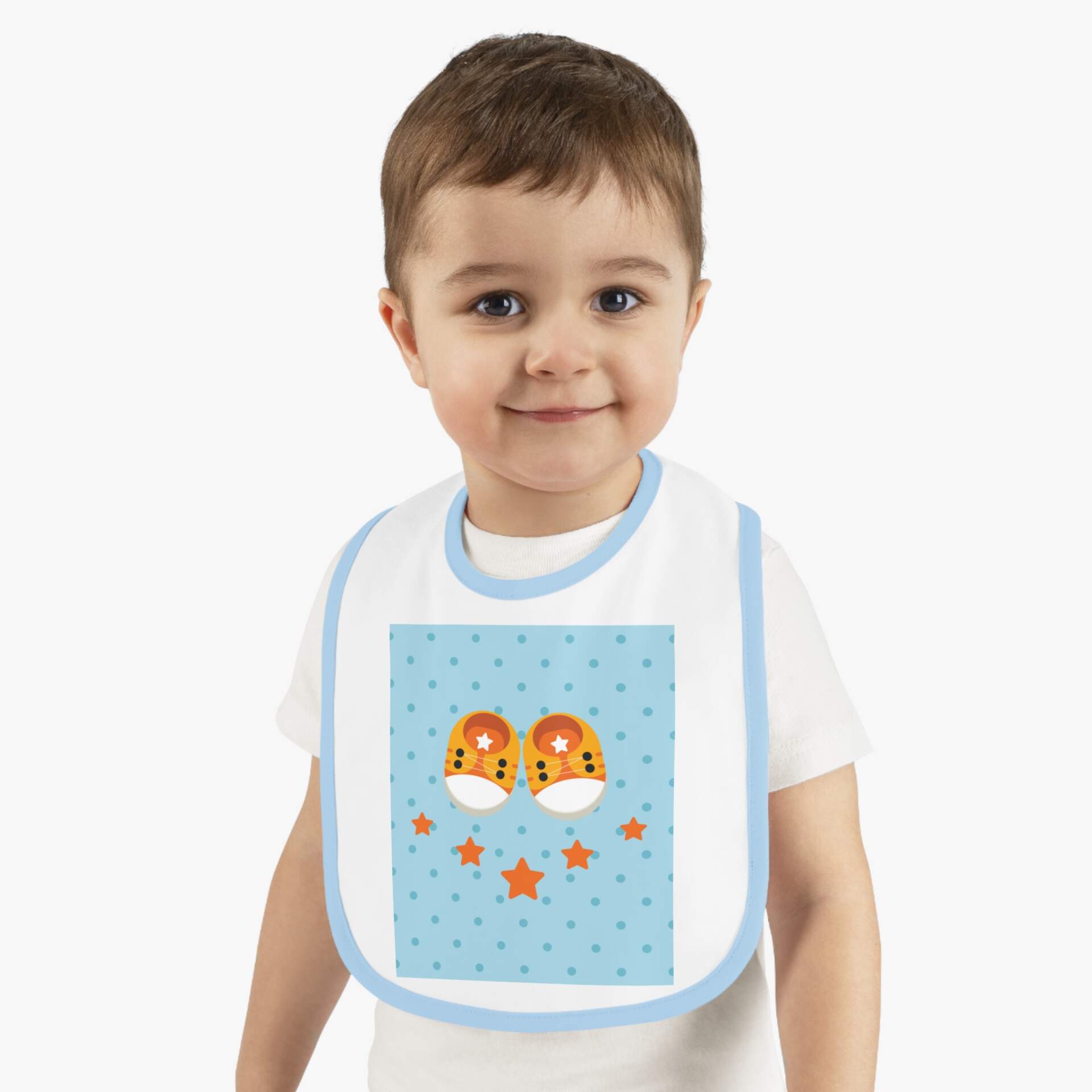 Baby Bib with Cute Fox Booties Design — Blue Contrast Trim Infant Feeding Bib - GIFTZ For Your Loved Ones