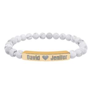 Engravable Natural Stone Bar Bracelet – Personalized Couples Stretch Bracelet - GIFTZ For Your Loved Ones