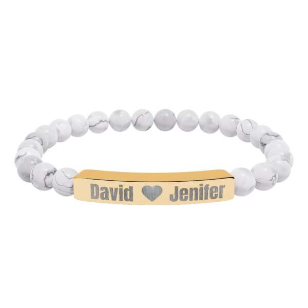 Engravable Natural Stone Bar Bracelet – Personalized Couples Stretch Bracelet - GIFTZ For Your Loved Ones