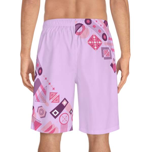Purple Geometric Board Shorts — Men's Retro Pattern Swim Trunks - GIFTZ For your loved ones
