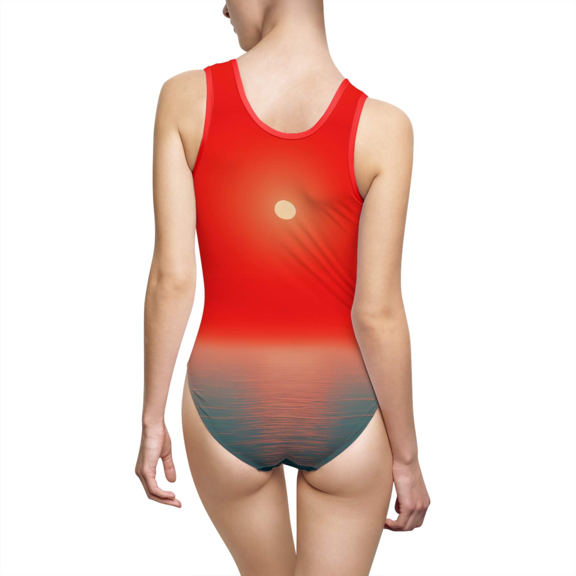 Sunset Horizon One-Piece Swimsuit — Red Ocean Sunset Print - GIFTZ For Your Loved Ones