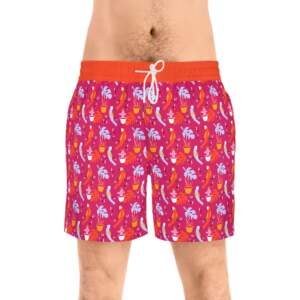 Tropical Cocktail Swim Shorts — Men's Bright Pink AOP Beach Trunks - GIFTZ For Your Loved Ones