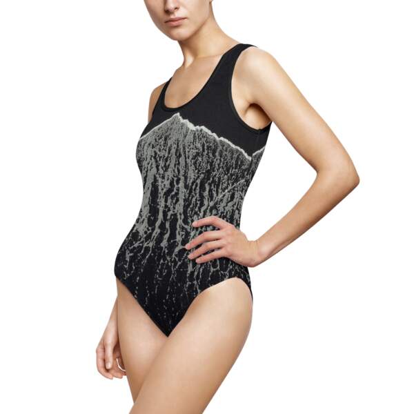 Wave Print One-Piece Swimsuit — Black Ocean Foam Design - GIFTZ For your loved ones
