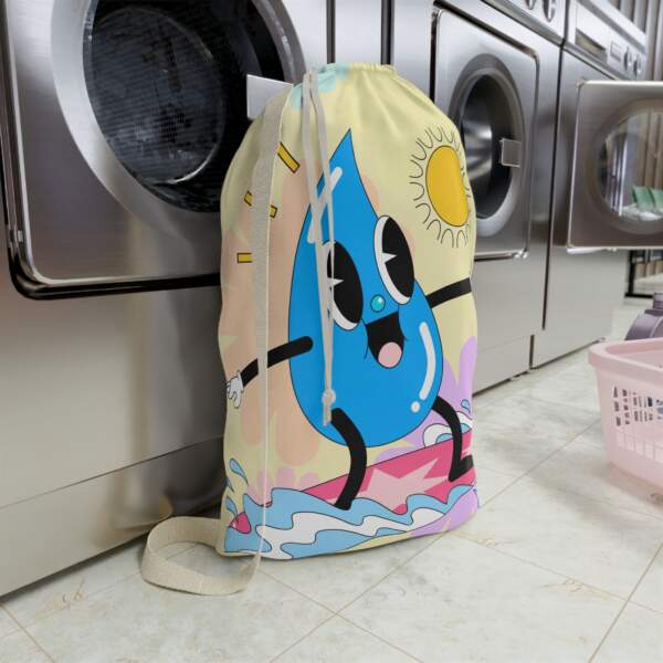 Surfing Water Drop Laundry Bag — Cute Cartoon Laundry Sack for Kids & Beach Lovers - GIFTZ For Your Loved Ones
