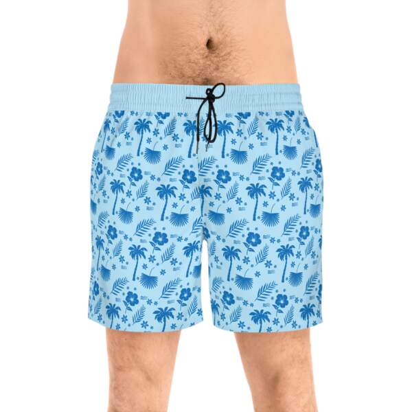 Men's Tropical Palm Swim Shorts — Light Blue Flamingo & Hibiscus Print - GIFTZ For Your Loved Ones
