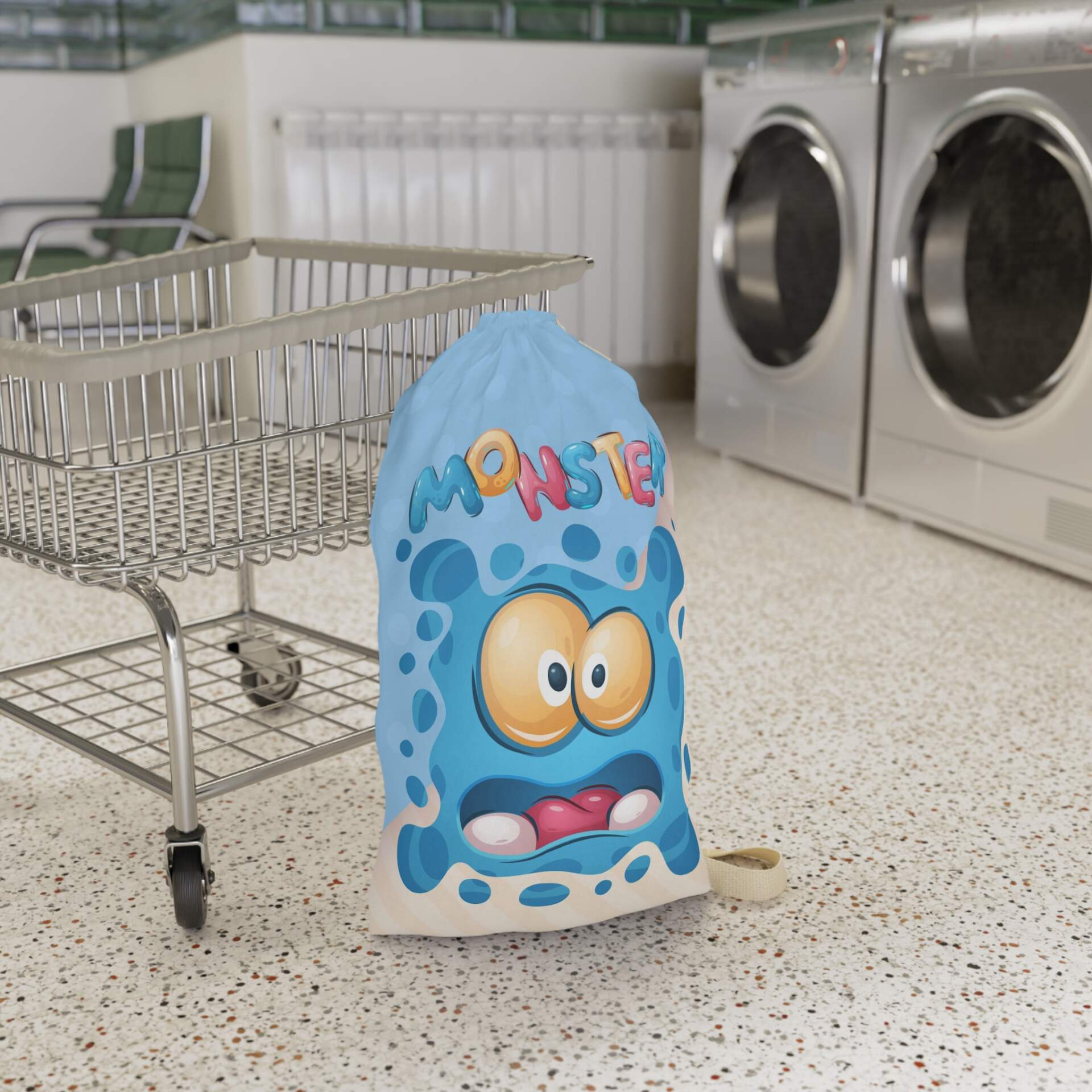 Cute Blue Monster Laundry Bag – Kids’ Cartoon Drawstring Hamper - GIFTZ For Your Loved Ones