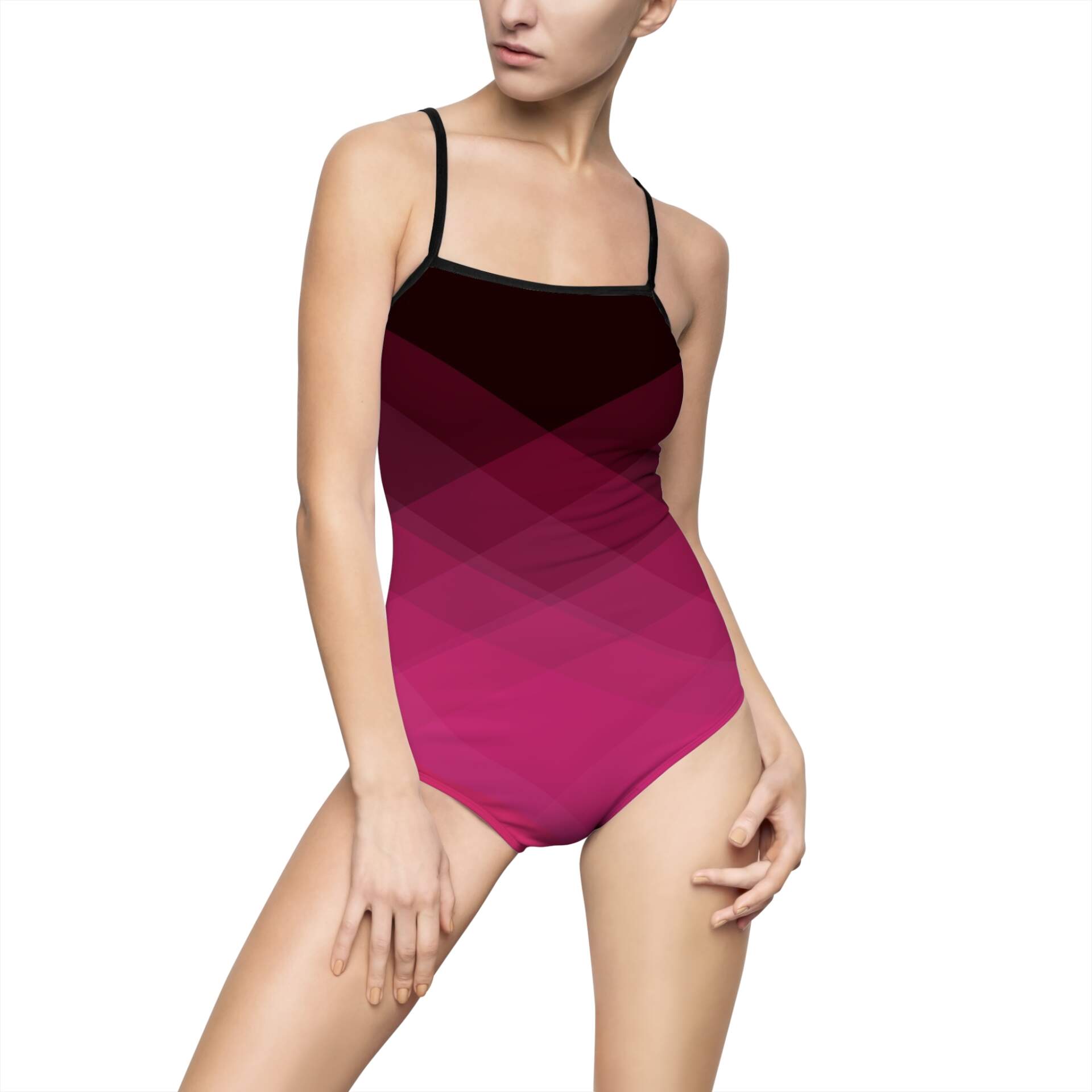 Gradient Pink One-Piece Swimsuit — Geometric Ombre Swimwear - GIFTZ For Your Loved Ones