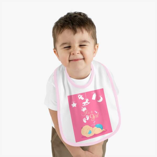 Baby Bib - "It's a Girl" Pink Newborn Feeding Bib with Contrast Trim - GIFTZ For Your Loved Ones
