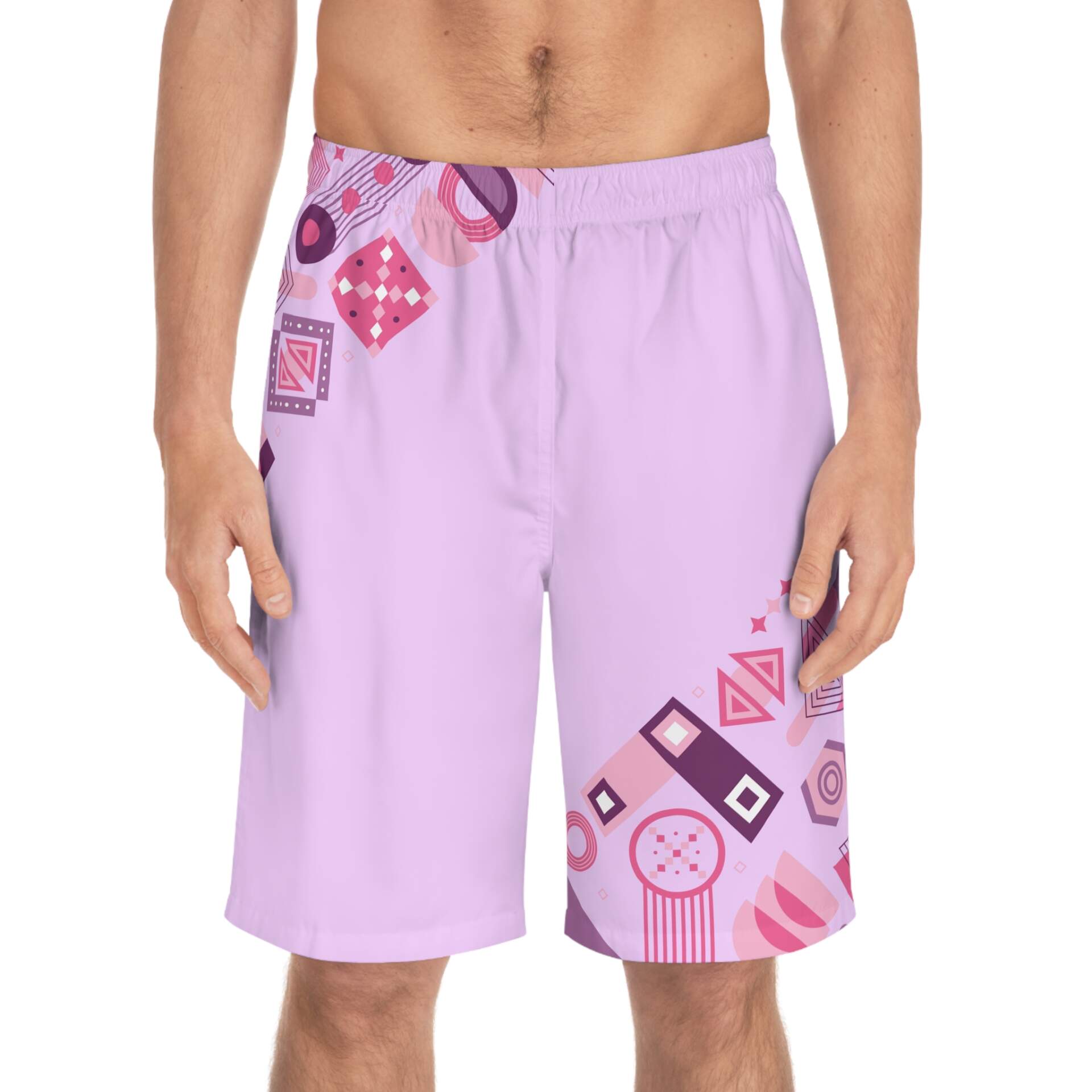 Purple Geometric Board Shorts — Men's Retro Pattern Swim Trunks - GIFTZ For your loved ones