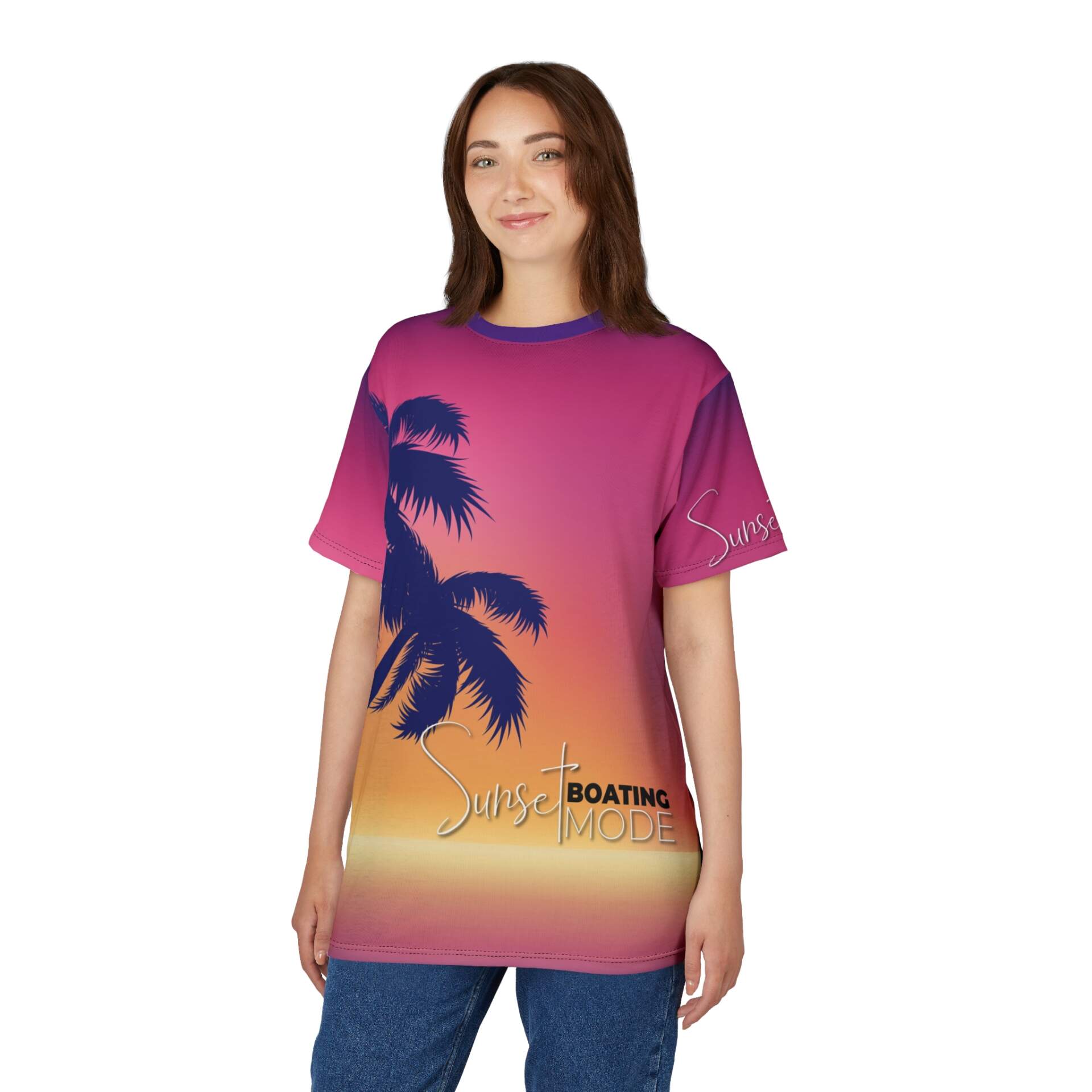 Sunset Boating Mode Palm Tee — Tropical Sunset Graphic T-Shirt - GIFTZ For Your Loved Ones