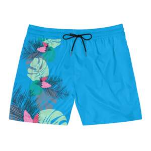Tropical Blue Swim Shorts — Floral Monstera & Palm Beach Trunks - GIFTZ For Your Loved Ones