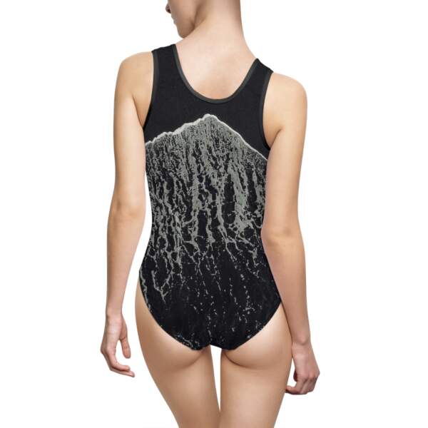 Wave Print One-Piece Swimsuit — Black Ocean Foam Design - GIFTZ For your loved ones