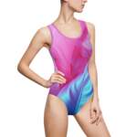 Tropical Feather One-Piece Swimsuit — Pink & Teal Vibrant Print - GIFTZ For your loved ones