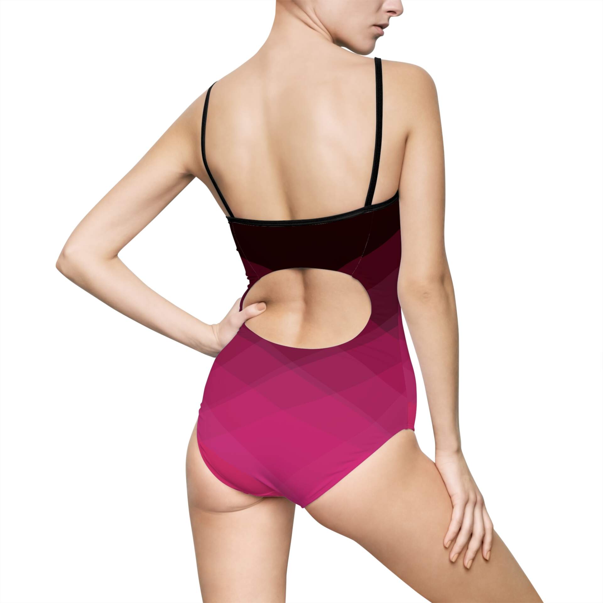 Gradient Pink One-Piece Swimsuit — Geometric Ombre Swimwear - GIFTZ For Your Loved Ones