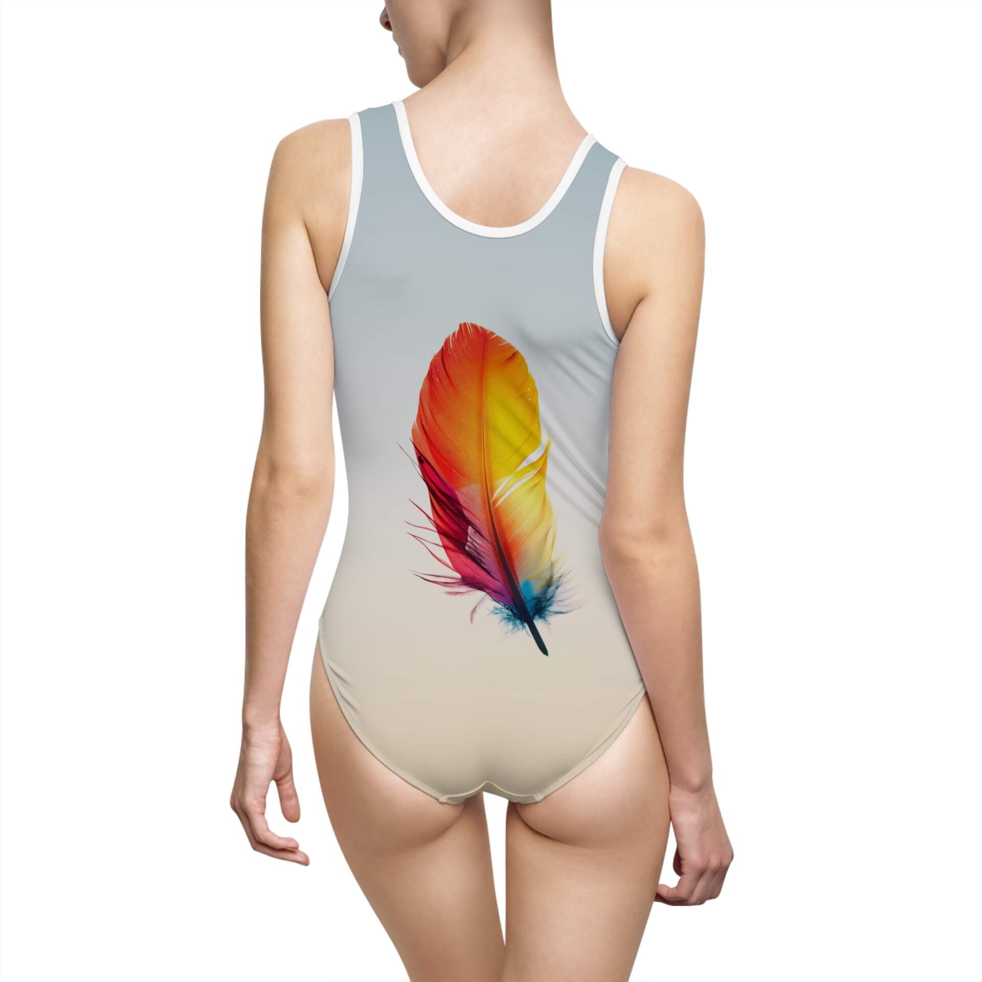 Feather Splash One-Piece Swimsuit — Colorful Feather Graphic Swimwear - GIFTZ For Your Loved Ones