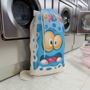 Cute Blue Monster Laundry Bag – Kids’ Cartoon Drawstring Hamper - GIFTZ For Your Loved Ones