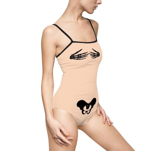 Women's One-Piece Swimsuit — Playful Skeleton Hands & Cartoon Skull Print - GIFTZ For Your Loved Ones