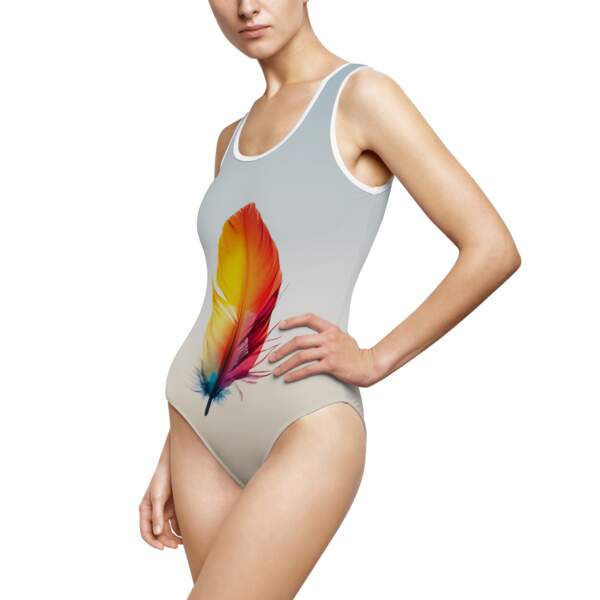 Feather Splash One-Piece Swimsuit — Colorful Feather Graphic Swimwear - GIFTZ For Your Loved Ones