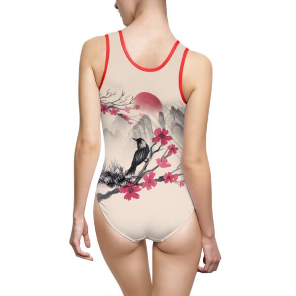 Sakura Bird Print with Red Sun — Women's One-Piece Swimsuit - GIFTZ For your loved ones
