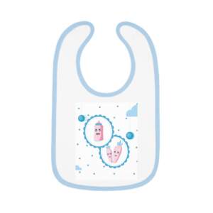 Baby Bib with Cute Bottle & Straw Cartoon — Blue Contrast Trim - GIFTZ For Your Loved Ones