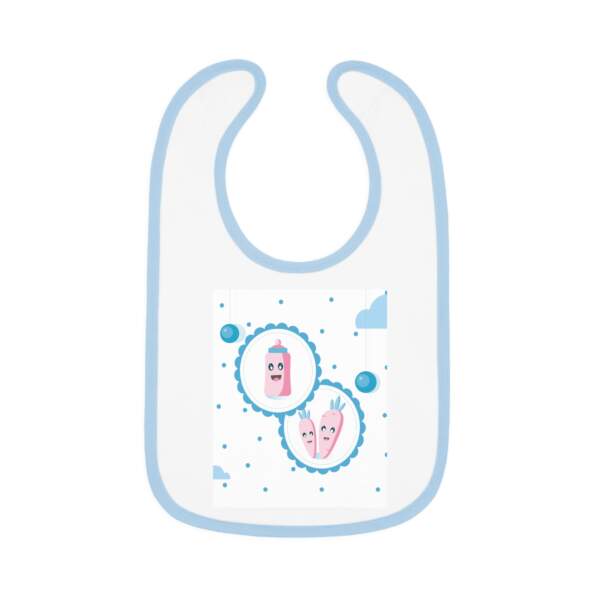 Baby Bib with Cute Bottle & Straw Cartoon — Blue Contrast Trim - GIFTZ For Your Loved Ones