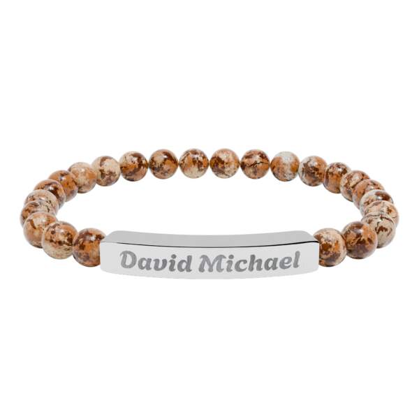 Engravable Natural Stone Bead Bracelet — Personalized Name Bar - GIFTZ For Your Loved Ones