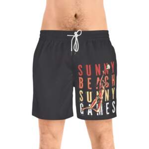 Sunny Beach Swim Shorts — Retro Pinup Graphic Men’s Swim Trunks - GIFTZ For Your Loved Ones