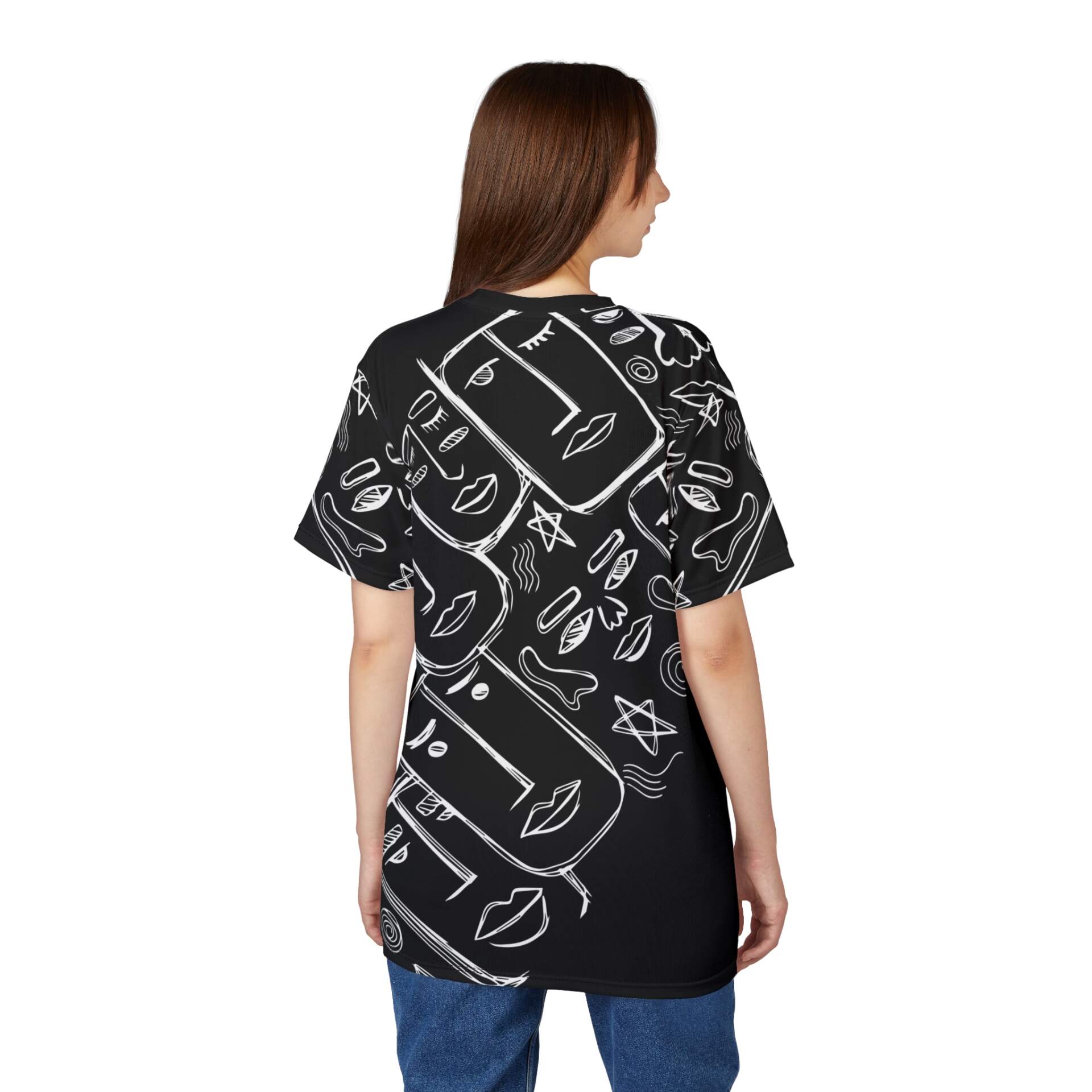Abstract Faces All-Over Print Tee — Black & White Minimalist Art Shirt - GIFTZ For Your Loved Ones