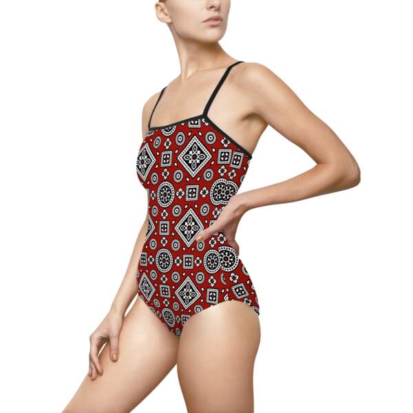 Red Geometric Bandana Print One-Piece Swimsuit — Retro Southwestern Swimwear - GIFTZ For your loved ones